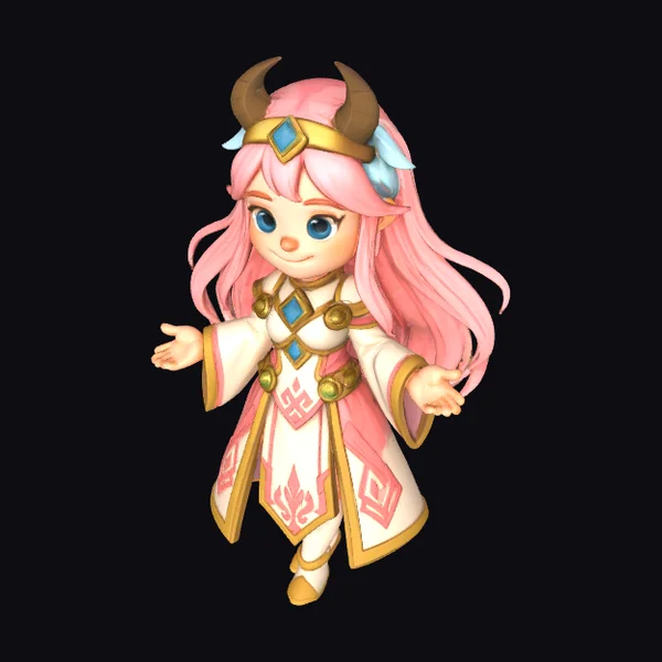 Pink Horned Cartoon Character