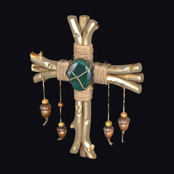 Wooden Cross with Malachite