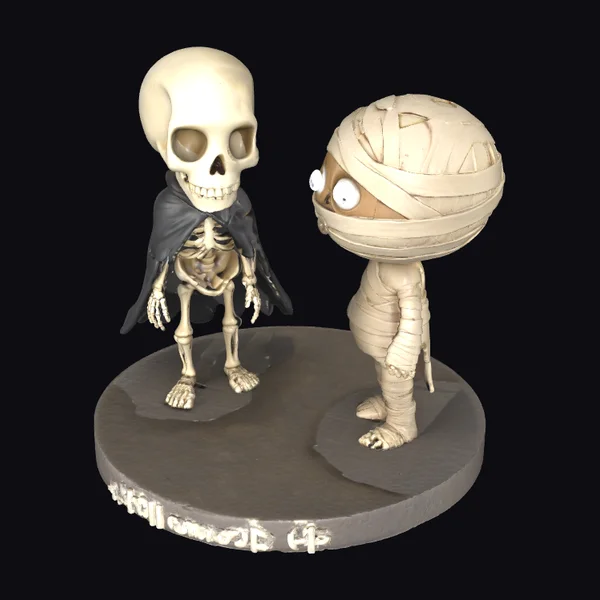 Chibi Skeleton Mummy Duo