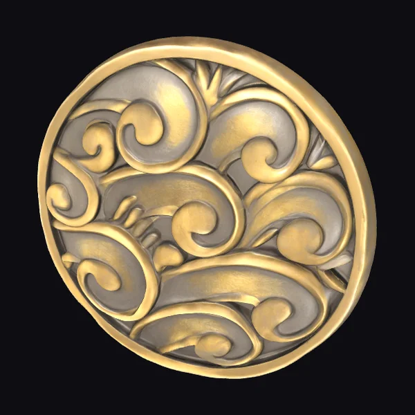 Golden Ornate Circular Brooch