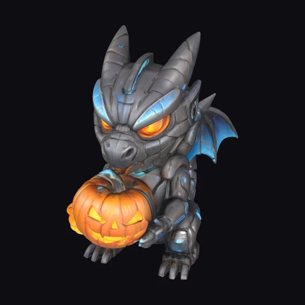 Cyber Dragon Holding Pumpkin