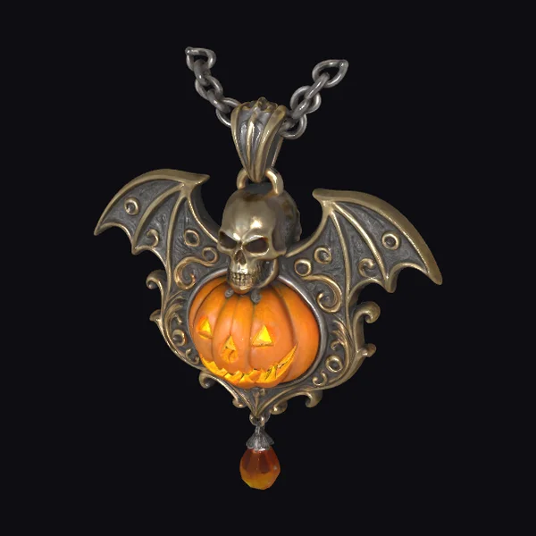 Bat Skull Pumpkin Pendant