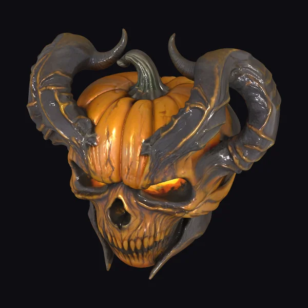Pumpkin Skull with Horns