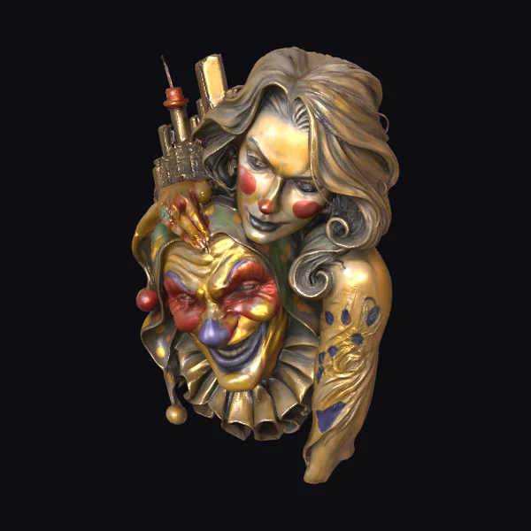 Woman Holding Jester Mask