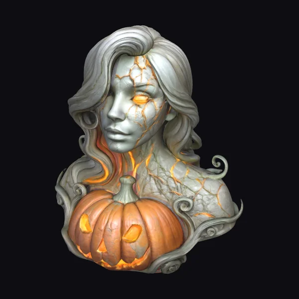 Cracked Lady Pumpkin Bust