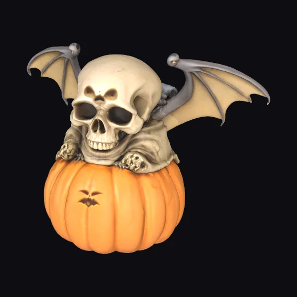 Bat Skull Pumpkin Statue