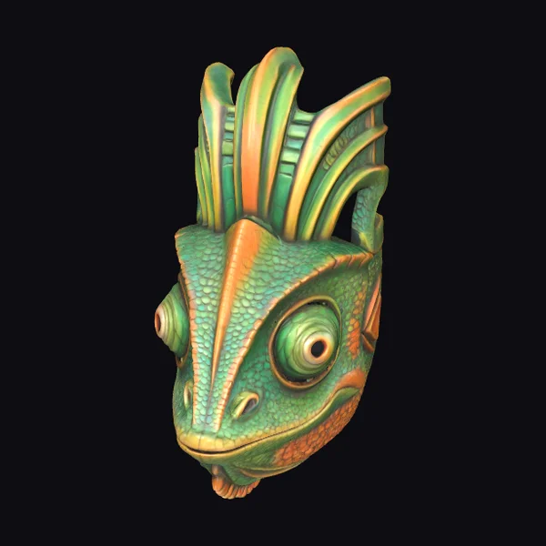 Vibrant Wooden Chameleon Mask