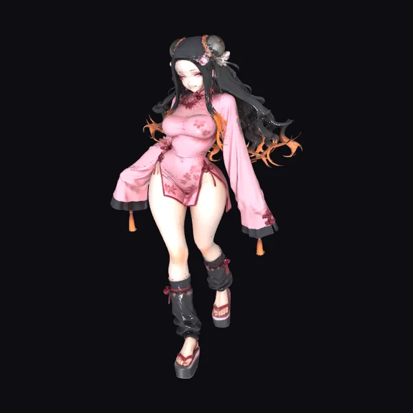 Elegant Pink Kimono Lady