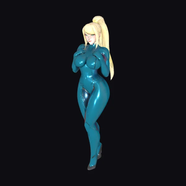 Blonde Woman in Blue Suit