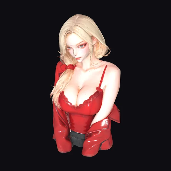 Blonde Woman Red Outfit