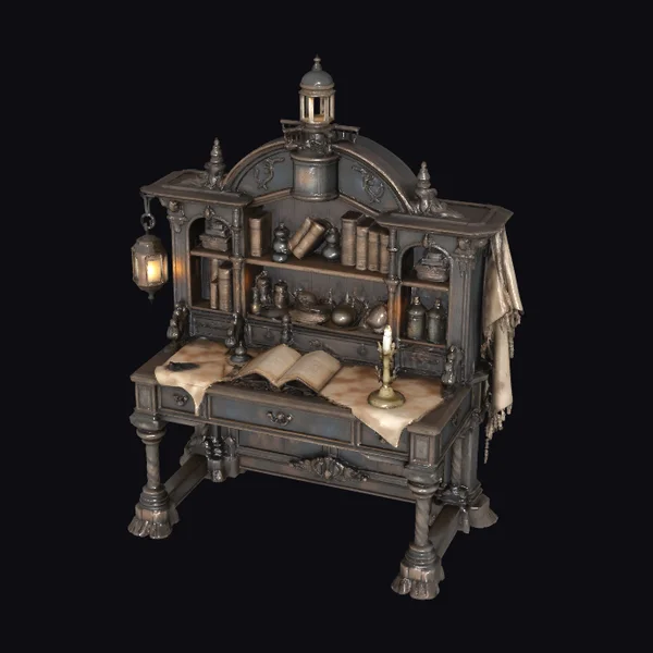 Ornate Alchemist Study Desk