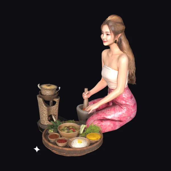 Cooking Girl with Mortar