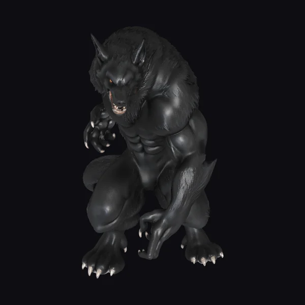 Black Werewolf Crouching