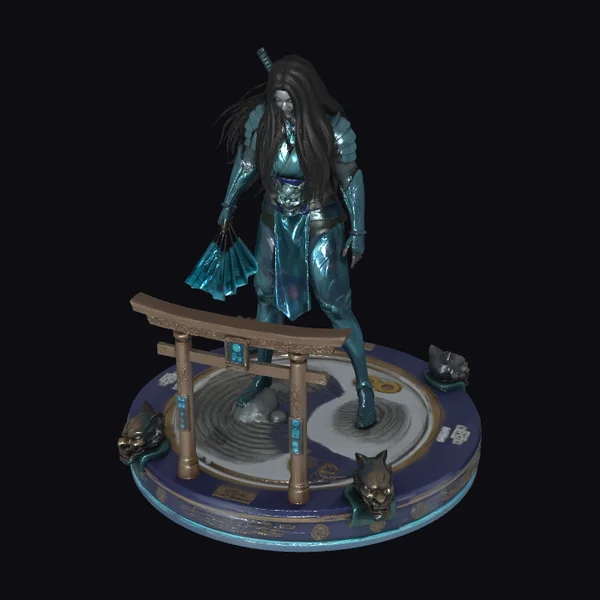 Teal Samurai Female Figurine