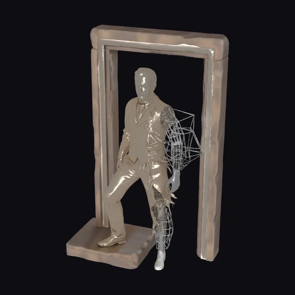 Cyborg Stepping Through Portal