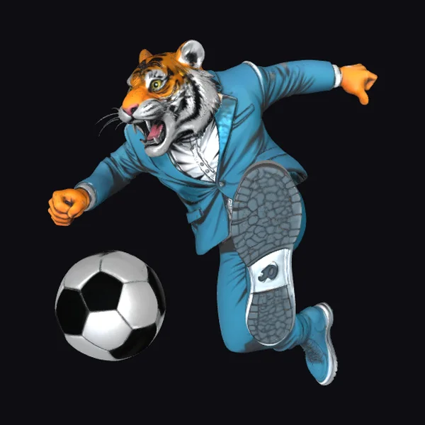 Tiger Kicking Soccer Ball