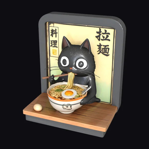 Cat Eating Ramen Noodles