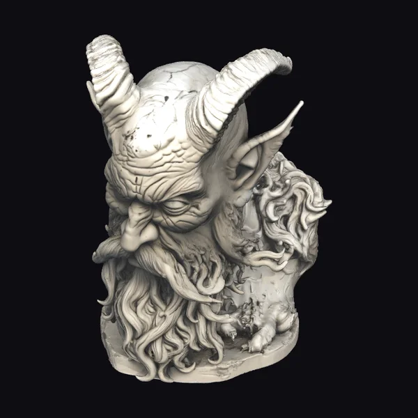 Horned Fantasy Creature Head