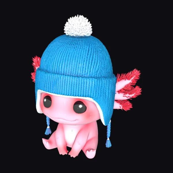 Pink Axolotl in Knit Hat