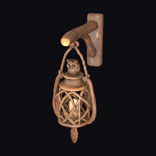Wooden Owl Wall Lantern
