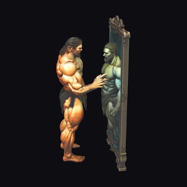 Muscular Man and Mirror