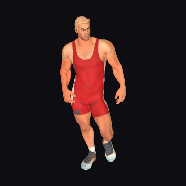 Muscular Wrestler in Red