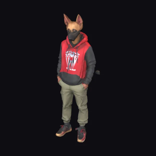 Dog Man in Red Hoodie