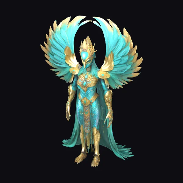 Iridescent Winged Humanoid Figure