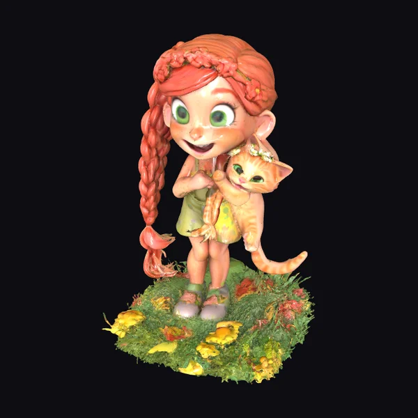 Laughing Girl with Kitten