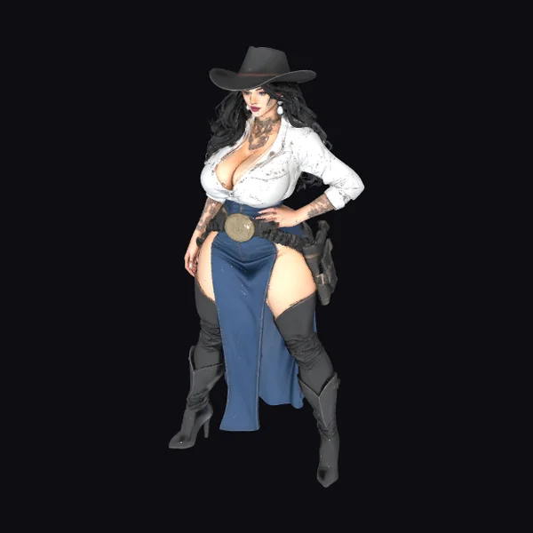 Cowgirl with Black Hat