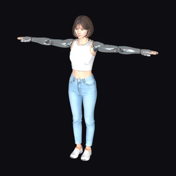 Cyborg Girl with Metal Arms