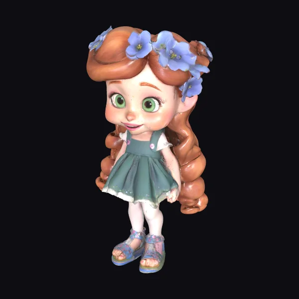 Cartoon Girl with Flowers