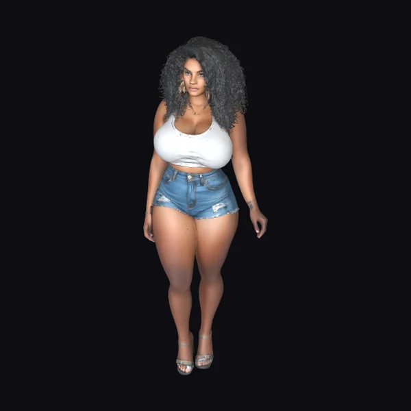 Woman in Denim Shorts