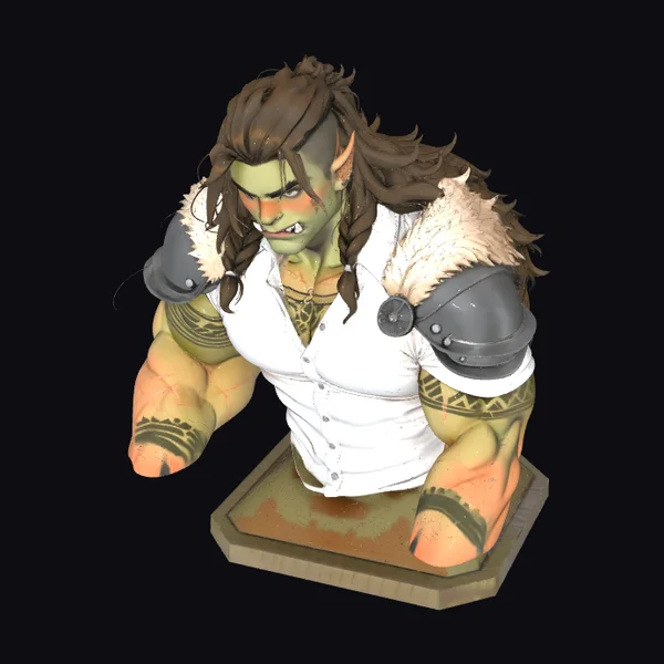 Green Orc Warrior Bust