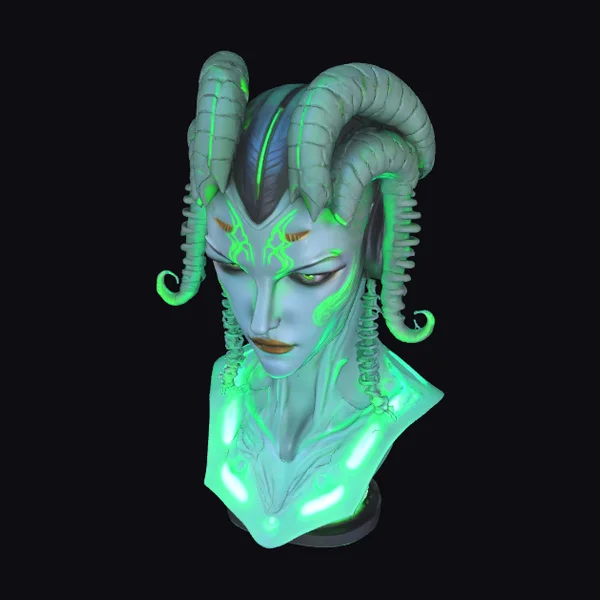Glowing Cybernetic Female Bust
