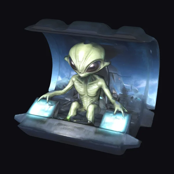 Alien in UFO Cockpit