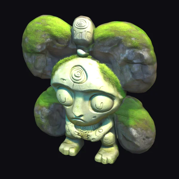 Mossy Alien Stone Statue