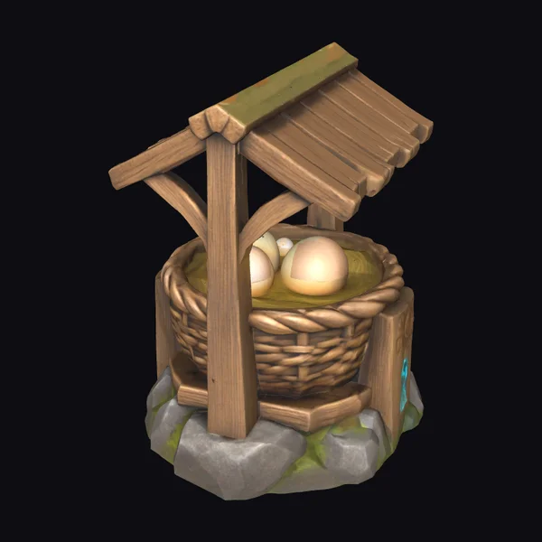 Wooden Well with Eggs