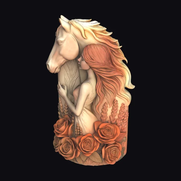 Woman with Horse Sculpture