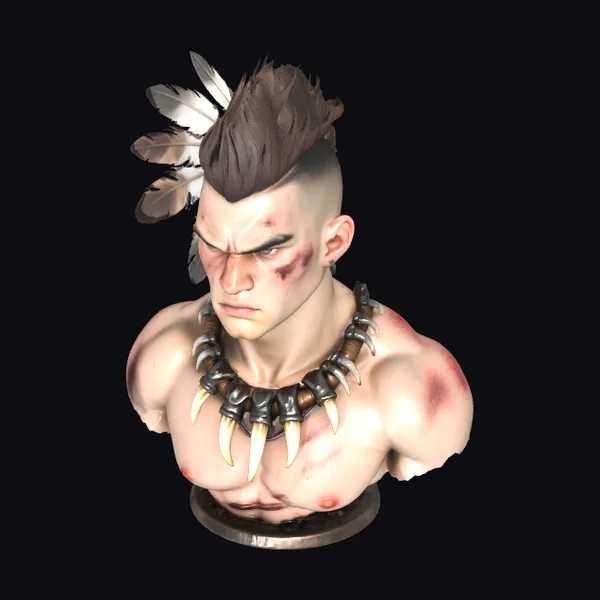 Warrior Bust with Feathers