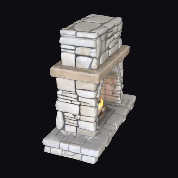 Stone Fireplace with Fire