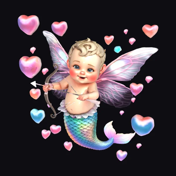 Iridescent Baby Mermaid Cupid