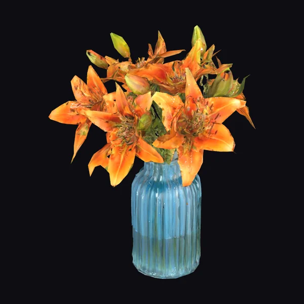 Vibrant Lilies in Blue Vase