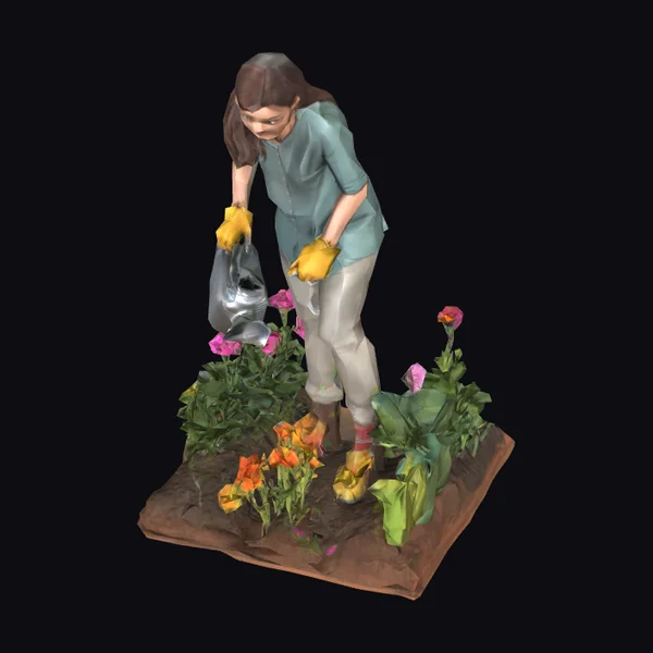 Woman Watering Garden