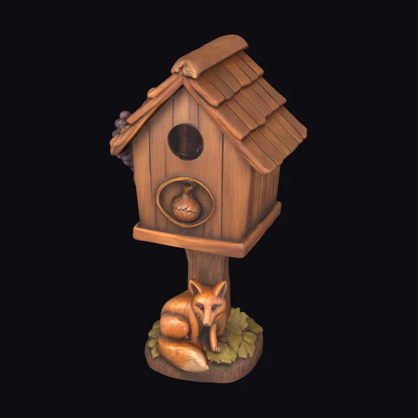 Wooden Birdhouse with Fox