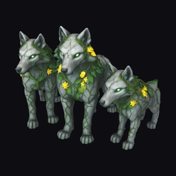 Three Wolves with Floral Vines