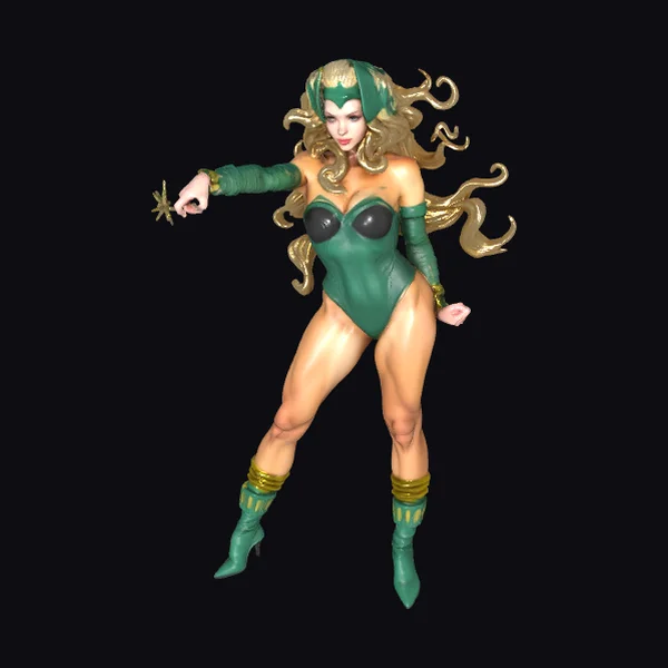 Green Costumed Female Hero