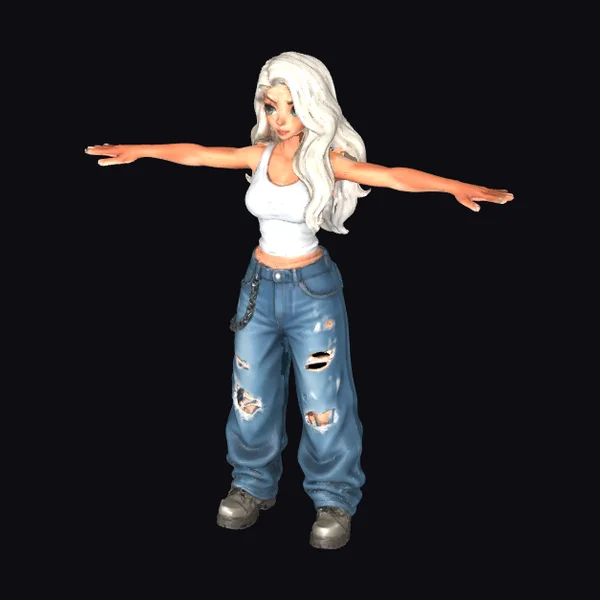 Anime Girl in Distressed Jeans