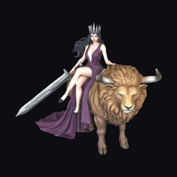 Woman on Bison with Sword