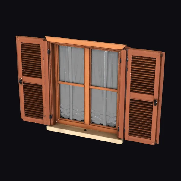 Wooden Window with Shutters